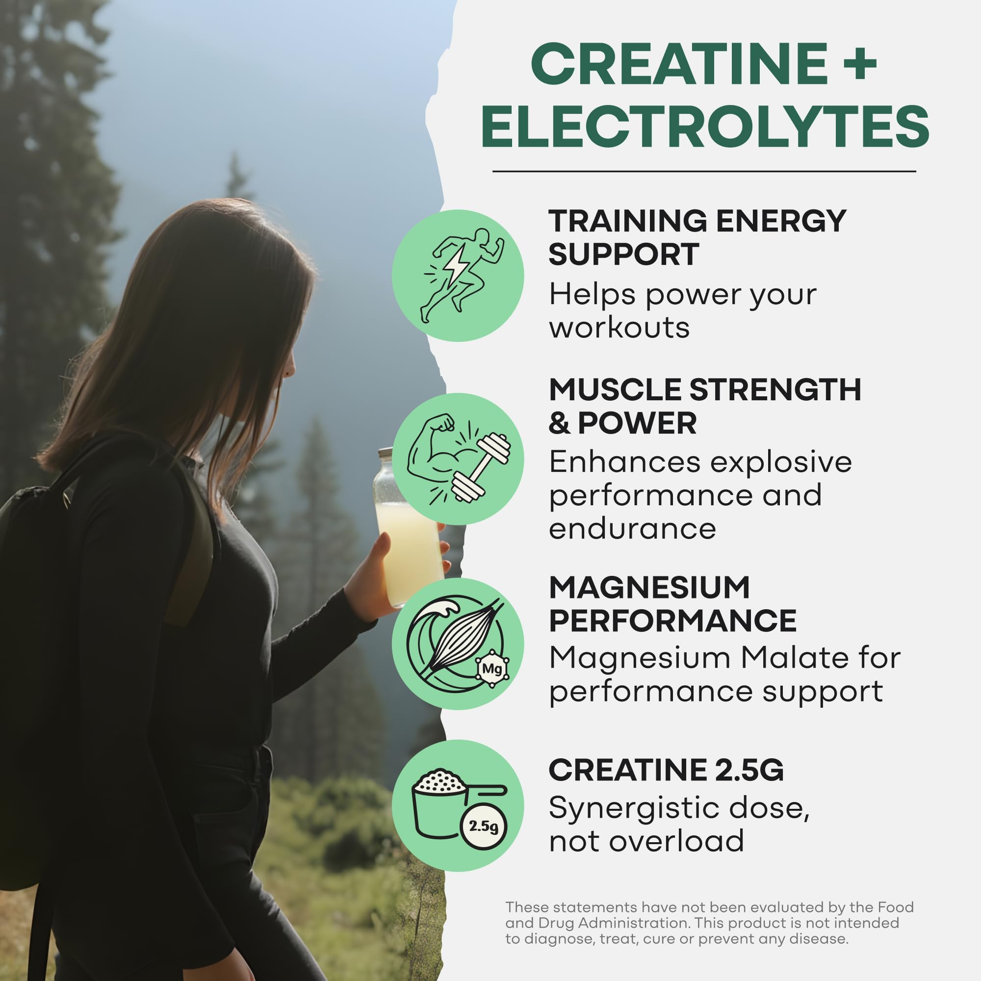 Wild Foods Creatine + Electrolytes lemon-lime bottle being poured for quick hydration after training.