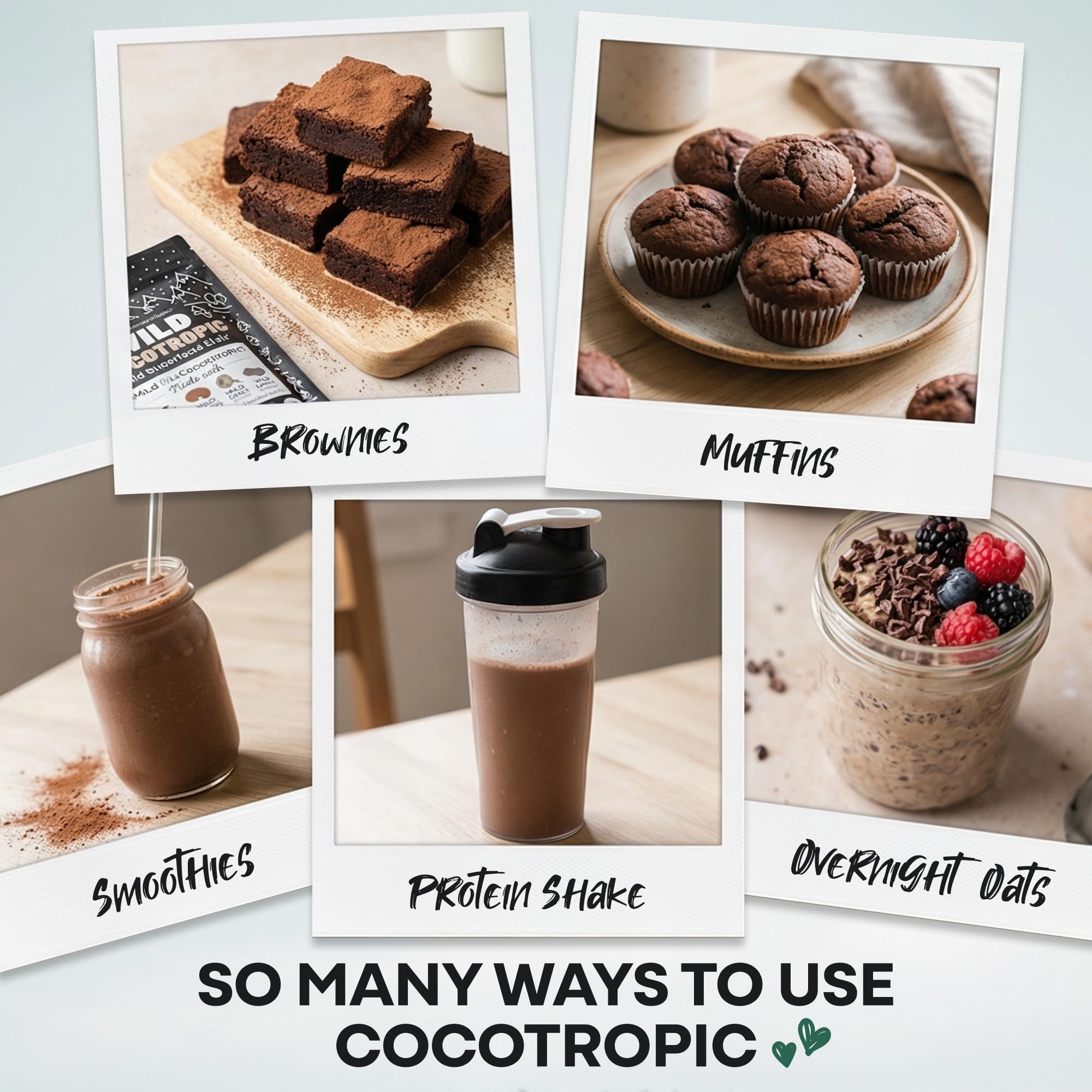 Wild Foods mushroom cocoa baking mix sprinkled on treats and lattes.