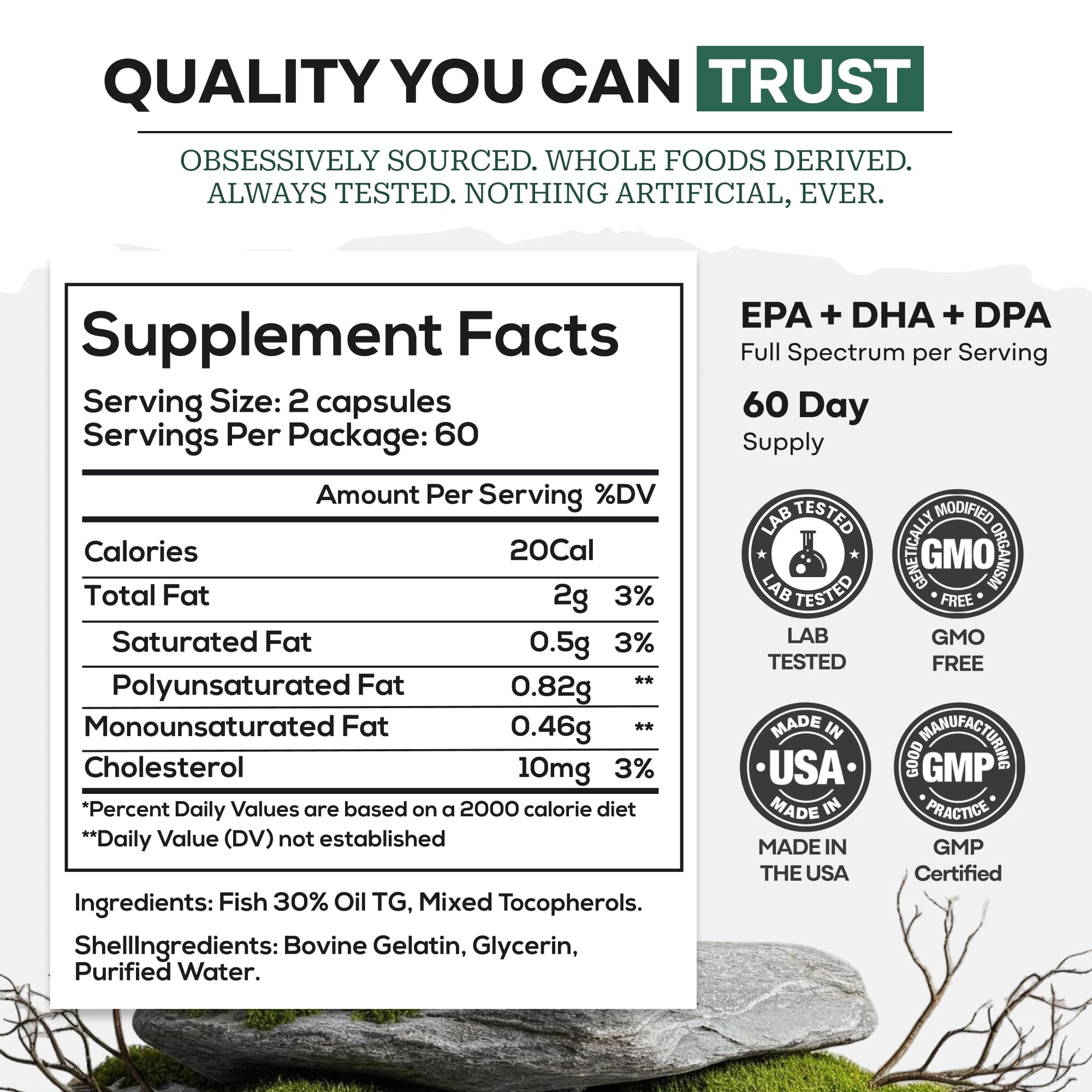 Wild Foods Omega-3 wild-caught source graphic underlines natural goodness