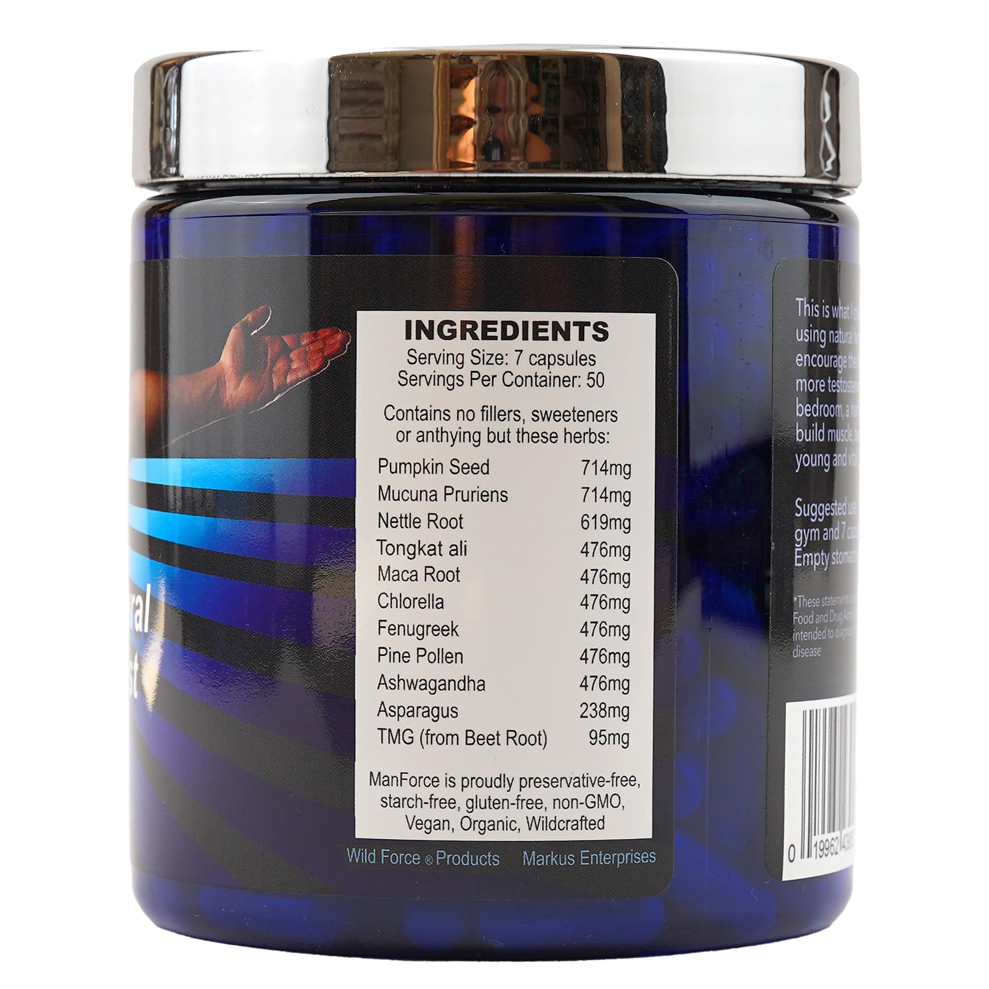 Wild Force Man Force capsules close-up, highlighting a convenient herbal blend.