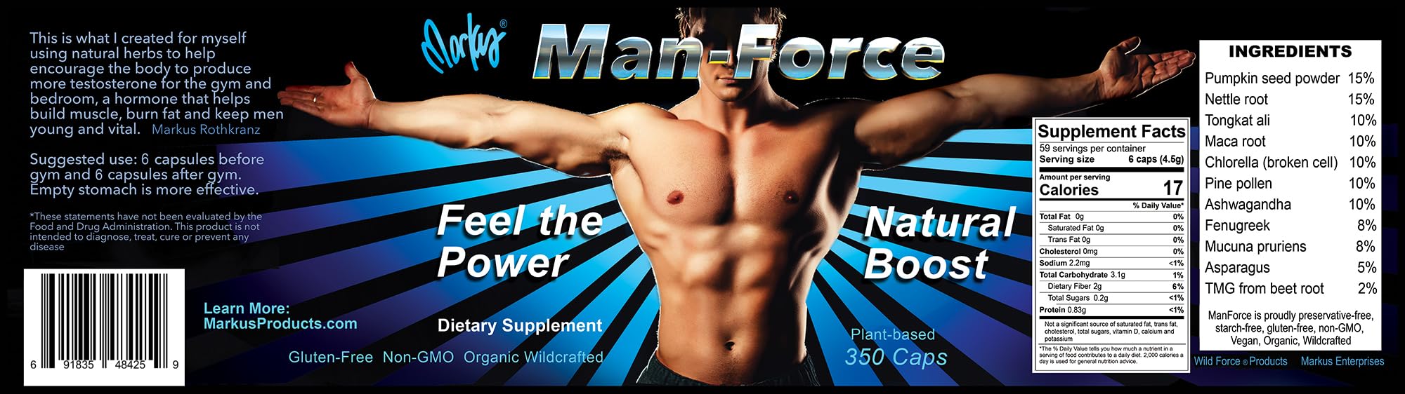 Wild Force Man Force ingredients herbs label, illustrating natural plant-based support.