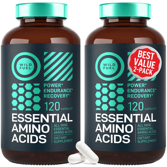WILD FUEL Essential Amino Acids bottle front for daily power and recovery.