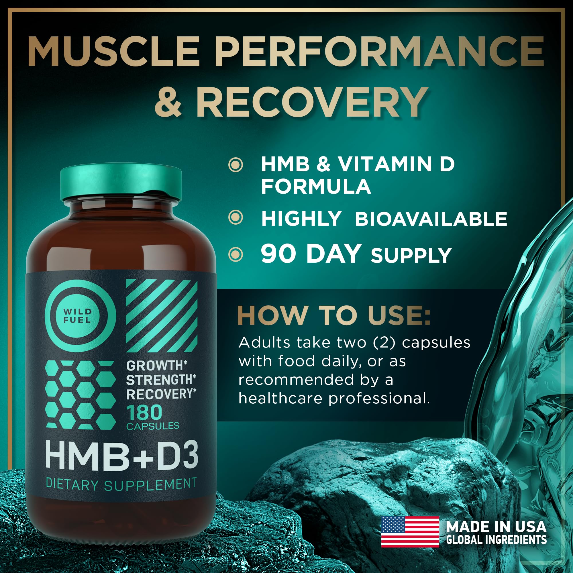 Wild Fuel HMB-D3 capsules preworkout scene suggesting potential training support.