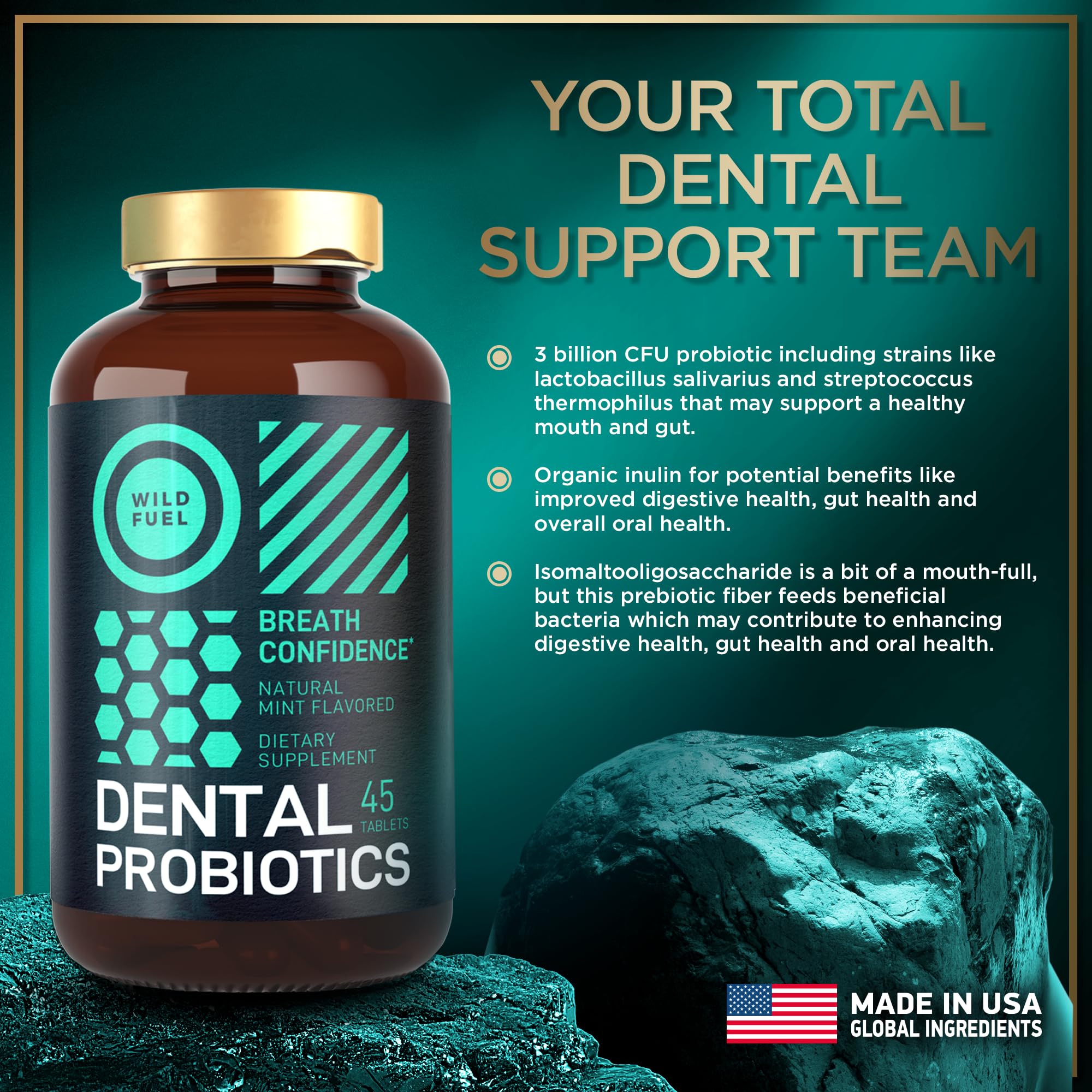Inulin prebiotic included for balanced oral health benefits.