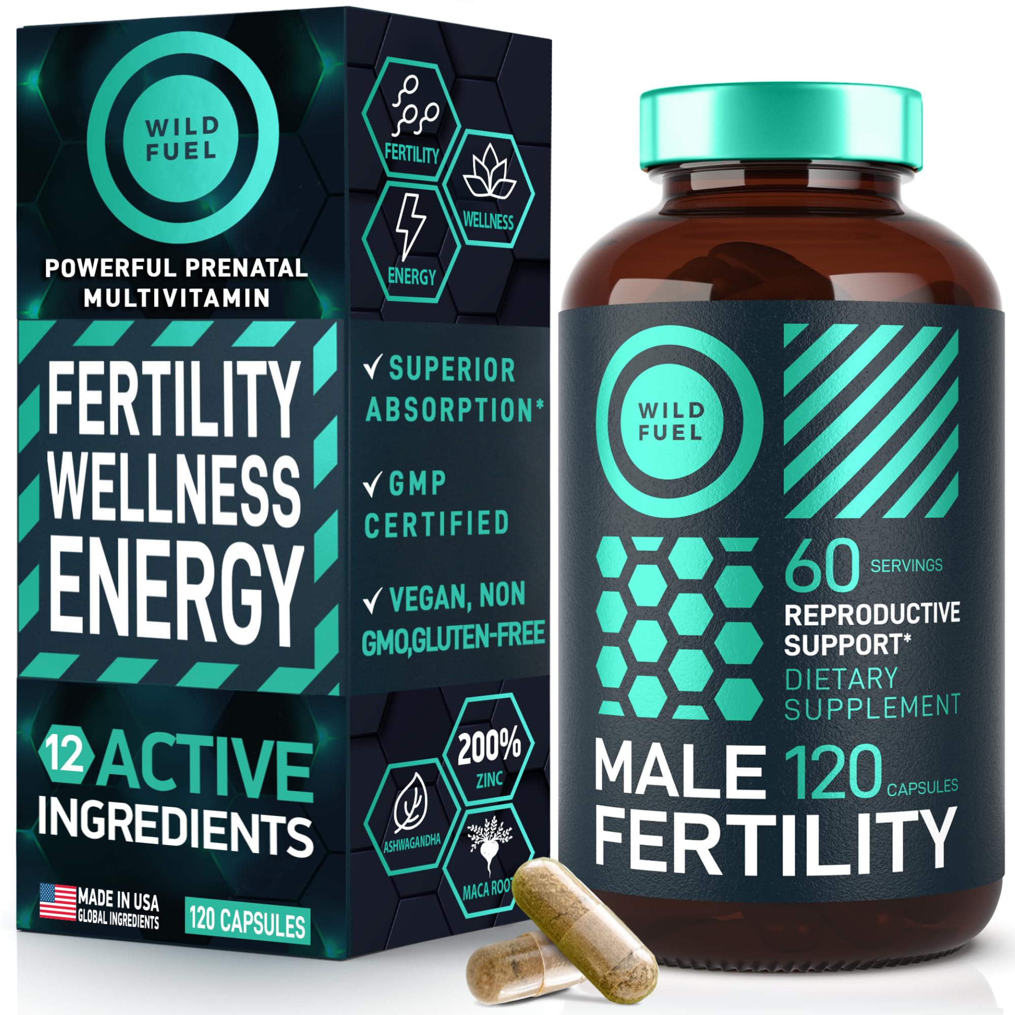 Wild Fuel maca root capsules for natural vitality and overall well-being.