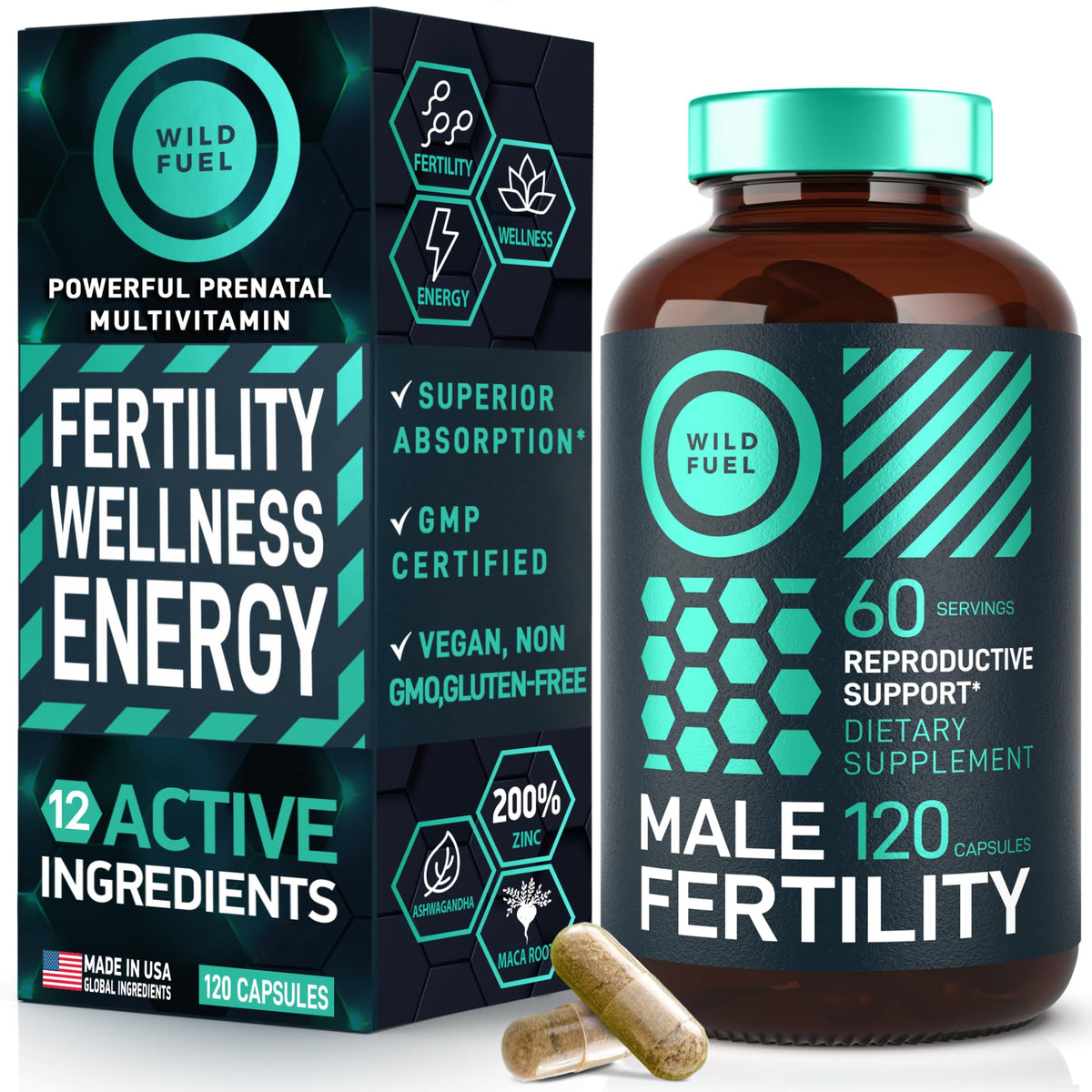 Wild Fuel maca root capsules for natural vitality and overall well-being.
