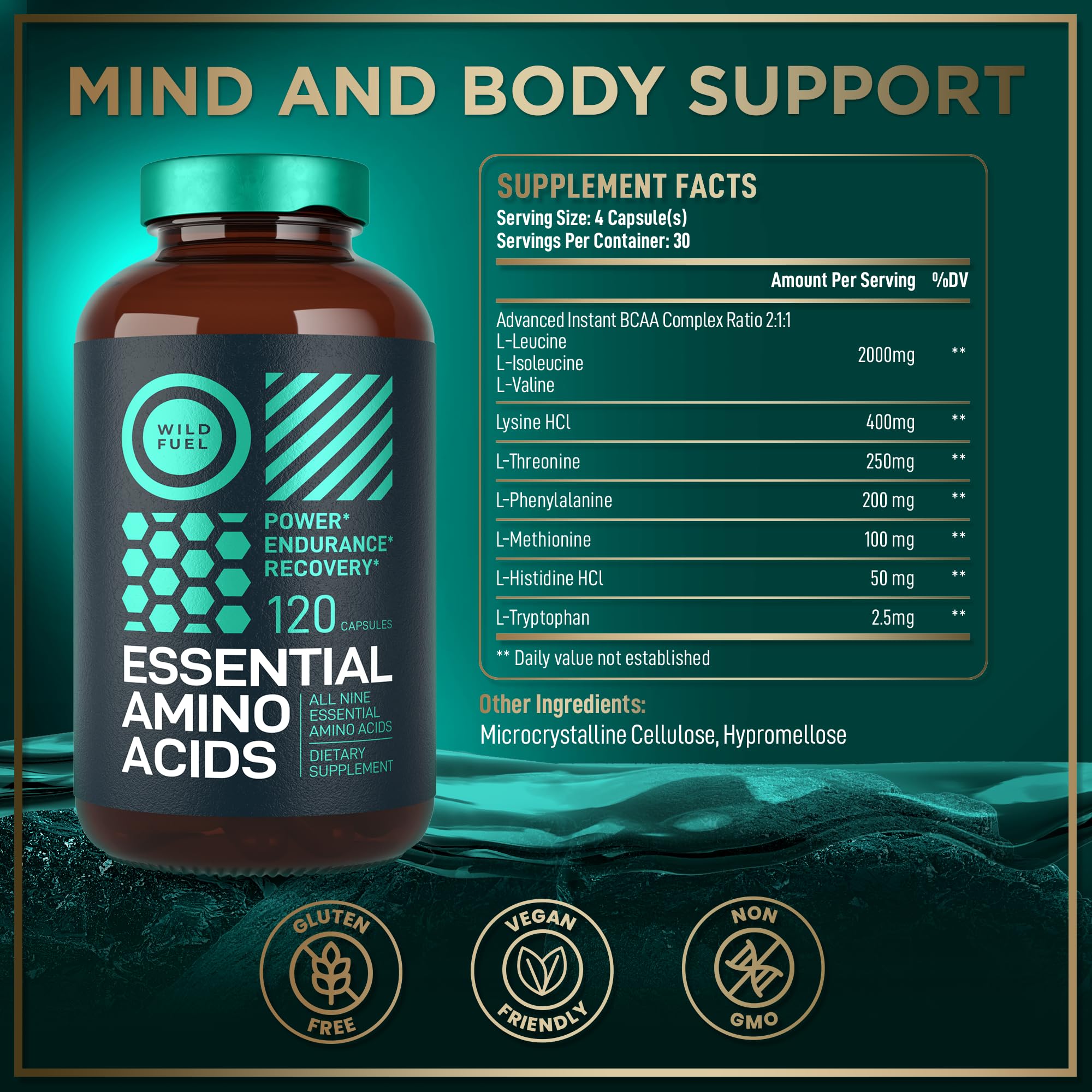 Wild Fuel vegan capsules pack for daily recovery and support.