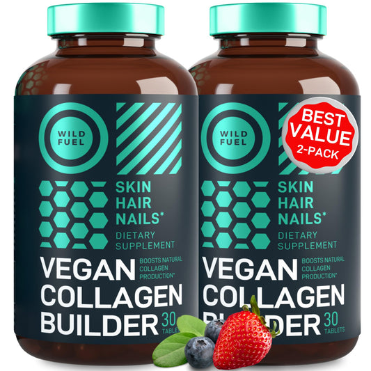 WILD FUEL Vegan Collagen Booster bottle front for skin and hair support.