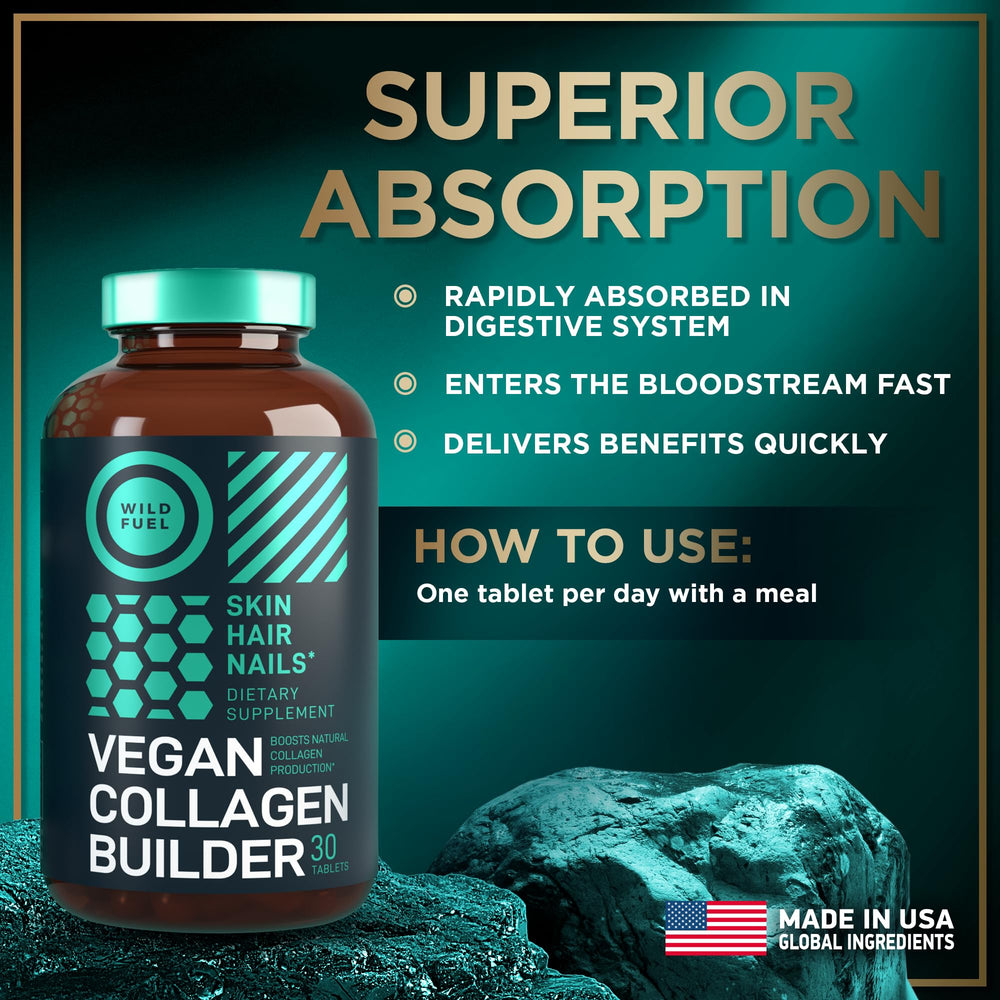 WILD FUEL glossy-hair concept, potential enhancement of hair appearance with vegan collagen.
