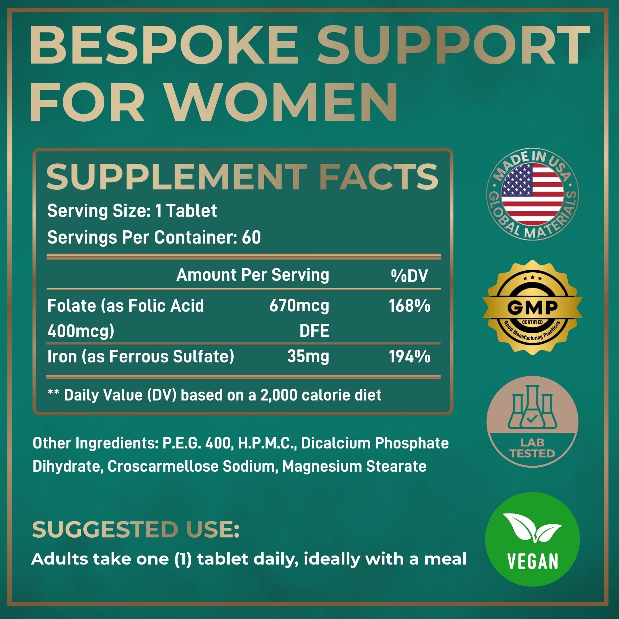 Wild Fuel vegan iron supplement bottle back reveals ingredients and gluten-free labeling.