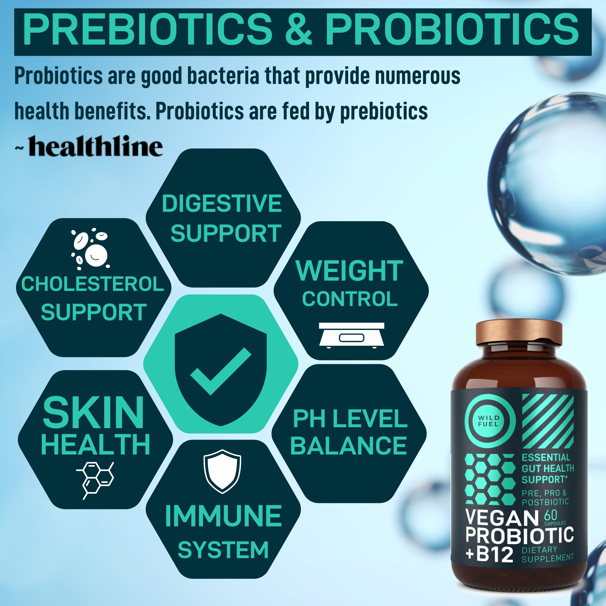 Dispensing cap close-up showing simple daily probiotic routine