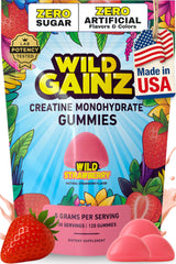 WILD GAINZ Creatine Gummies bottle front showing convenient daily supplementation
