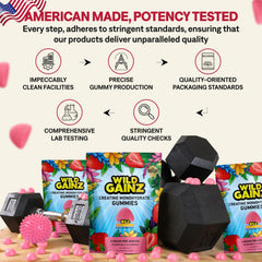 WILD GAINZ Creatine Gummies packaging with vegan and gluten-free badges