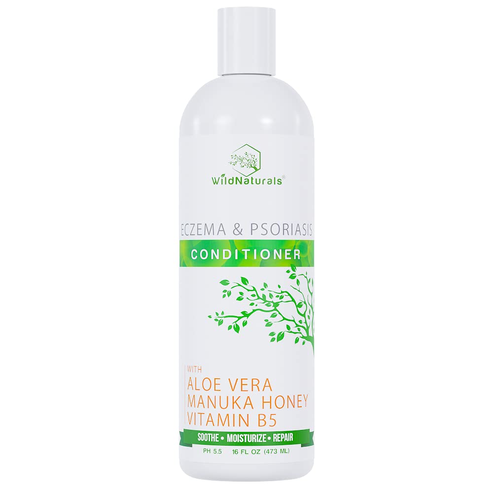 Wild Naturals Eczema Psoriasis Conditioner bottle calms irritated scalp and balances moisture.