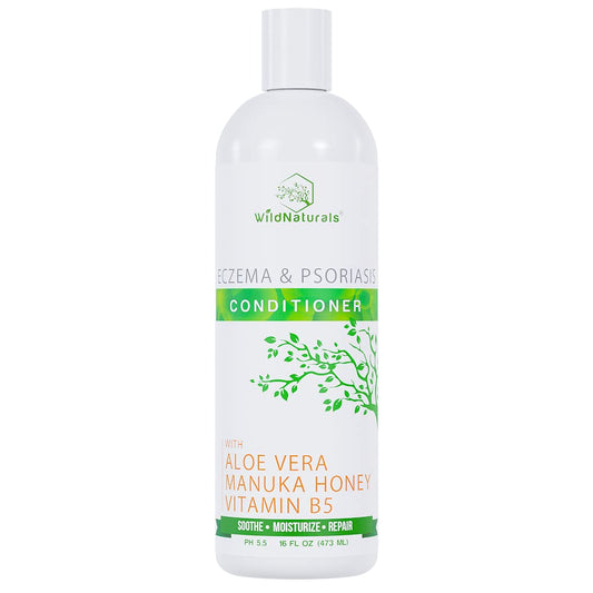 Wild Naturals Eczema Psoriasis Conditioner bottle calms irritated scalp and balances moisture.