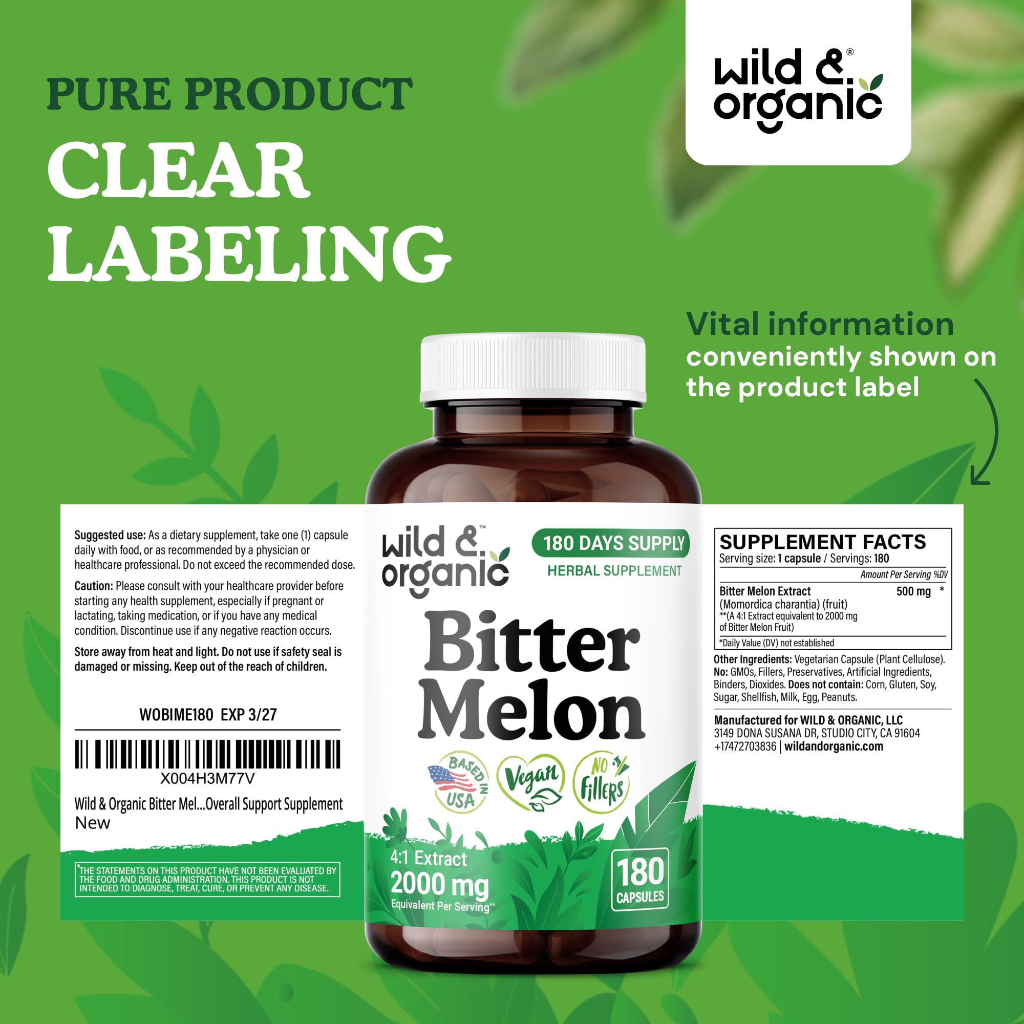 Wild & Organic 180-day supply visual emphasizing long-term use