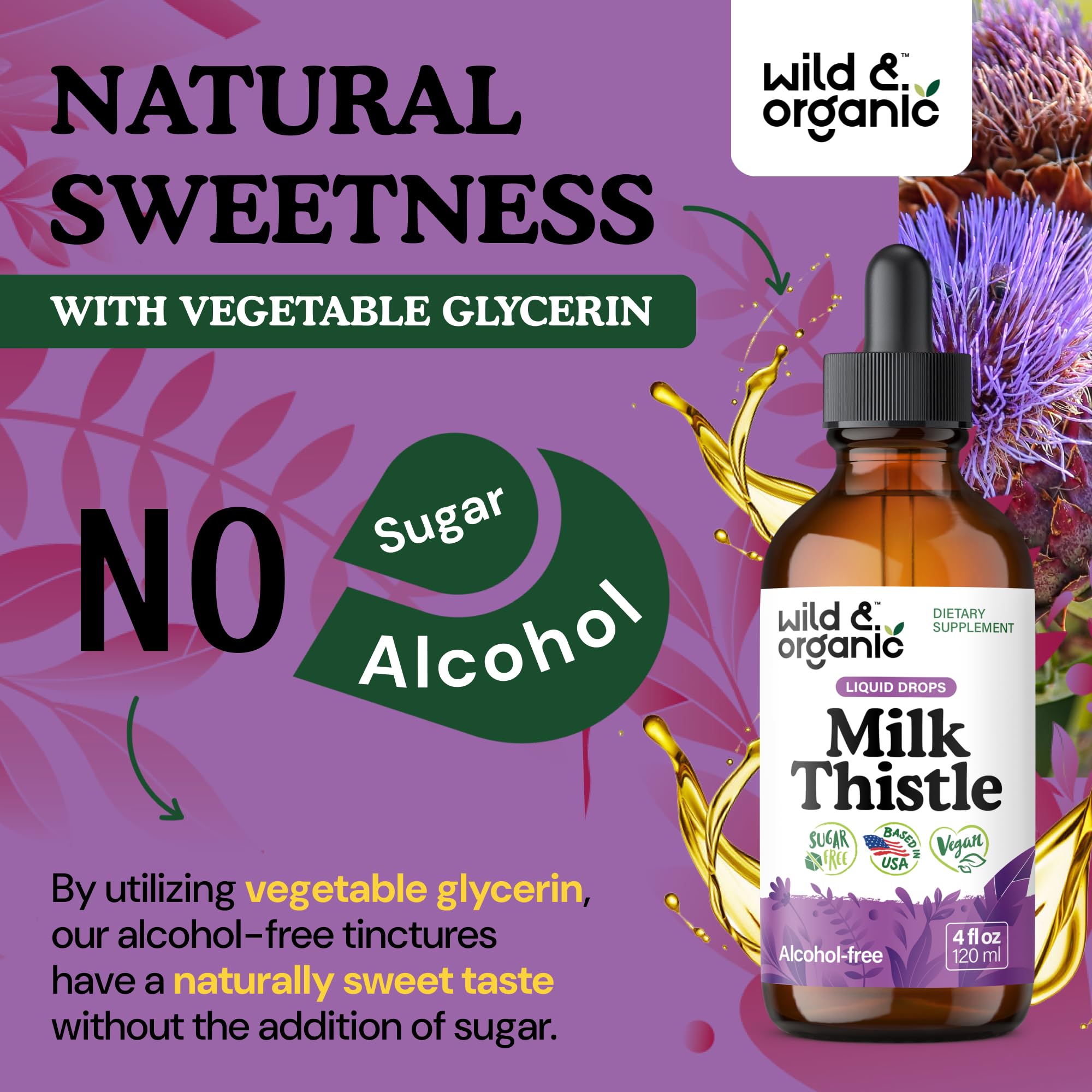 Wild & Organic milk thistle bottle showing 56-day supply and 168 servings