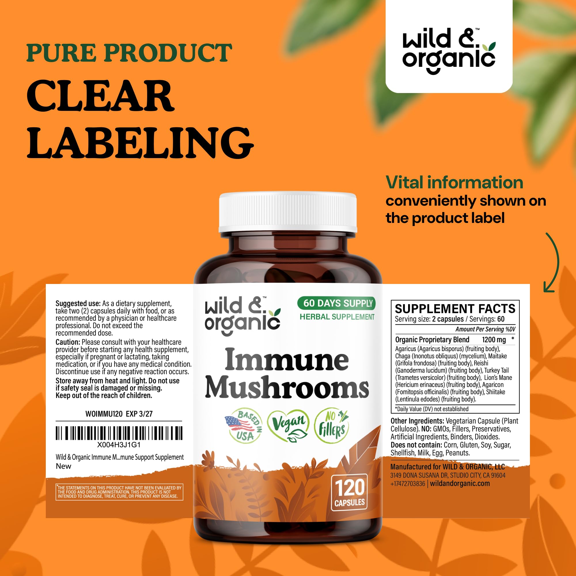 Wild & Organic packaging highlights non-GMO, no fillers for clean ingredients.