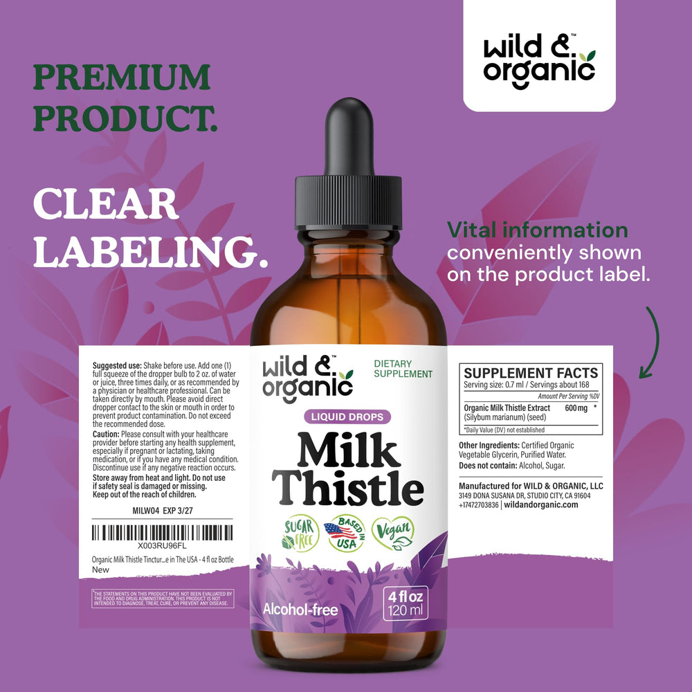 Wild & Organic bottle label highlights 600 mg per serving