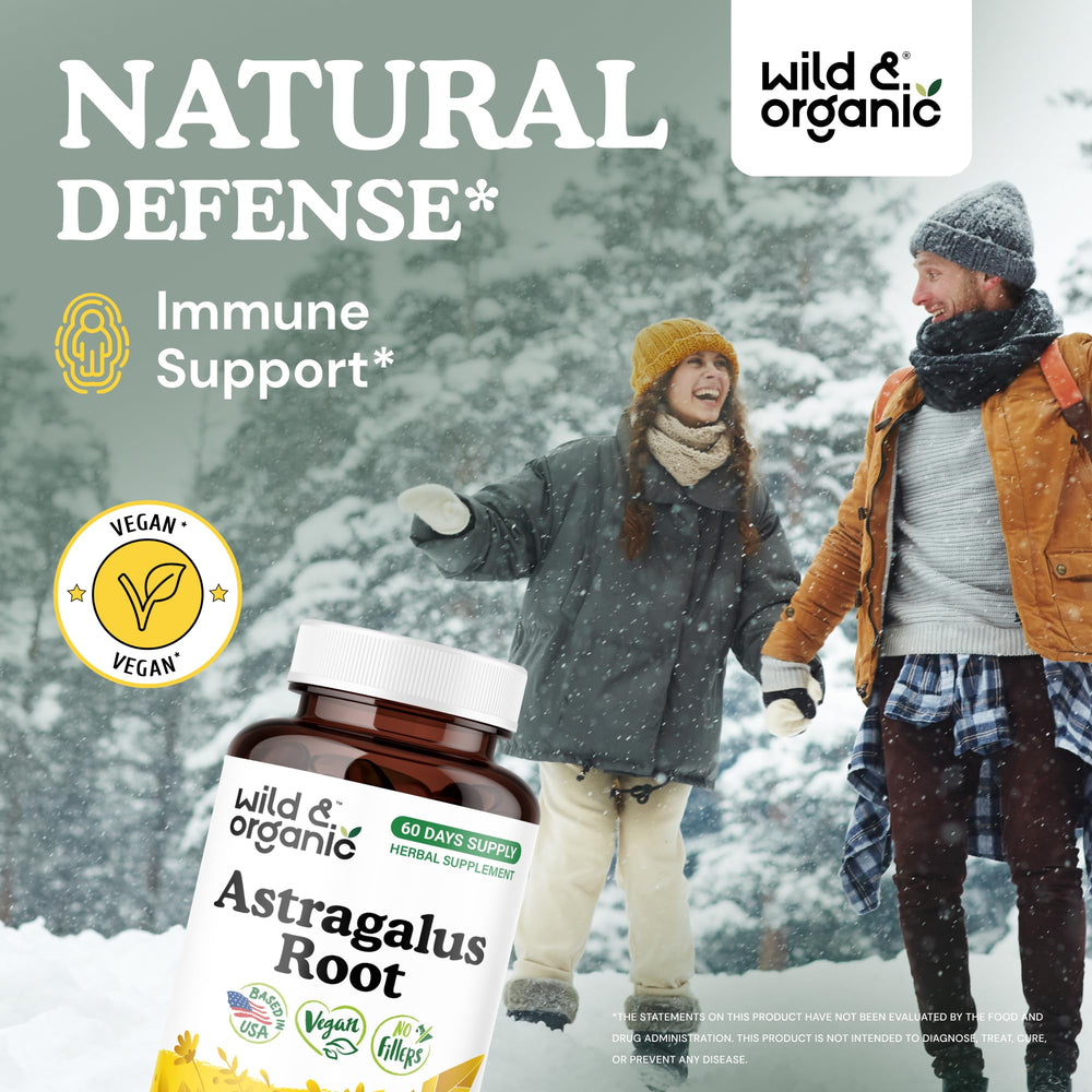 Wild & Organic label closeup highlighting vegan and non-GMO formula with no fillers