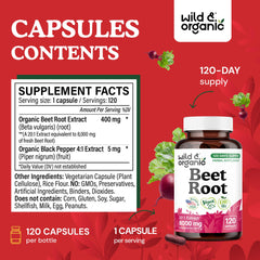 Wild & Organic Beet Root Capsules close-up of capsules for easy daily intake.