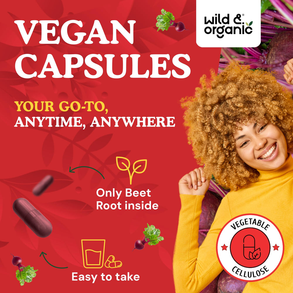 Wild & Organic Beet Root Extract label close-up showing 8,000 mg equivalent per serving.