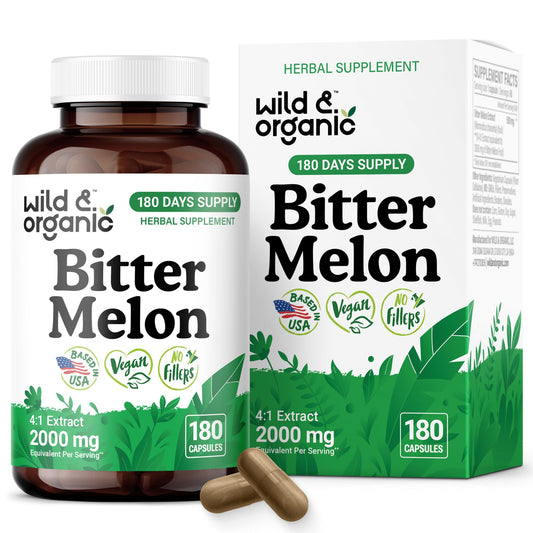 Wild & Organic bitter melon capsules bottle front for daily wellness support