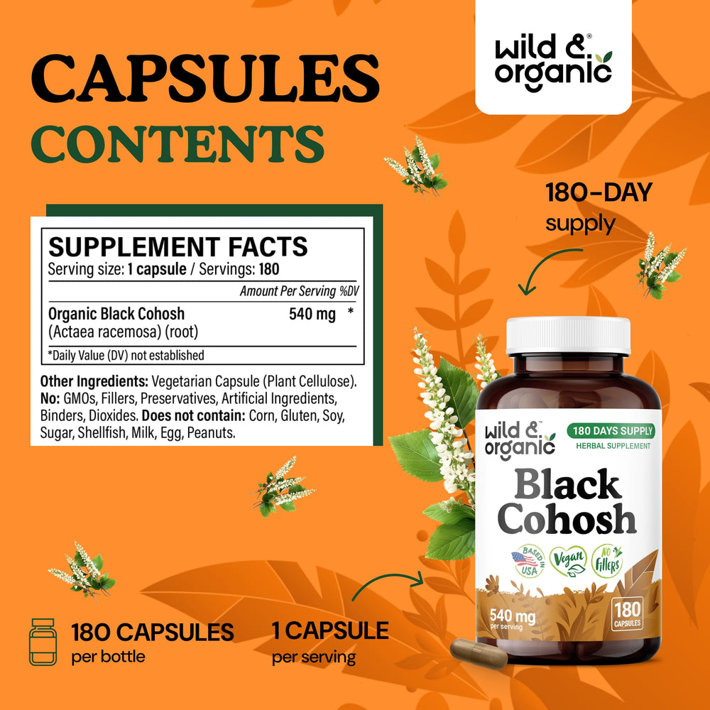 Wild & Organic Black Cohosh vegan coating closeup emphasizes plant-based easy-to-take design