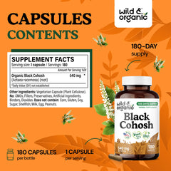 Wild & Organic Black Cohosh vegan coating closeup emphasizes plant-based easy-to-take design