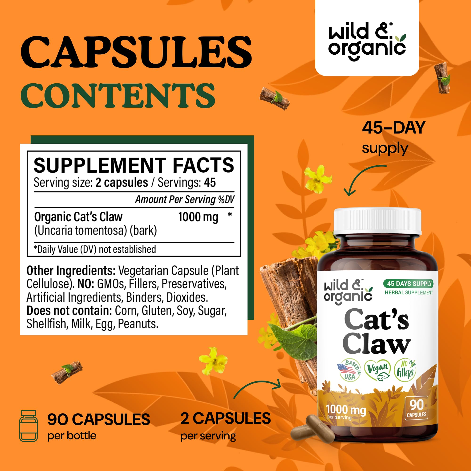 Wild & Organic Cats Claw bark powder portion showing natural ingredient.