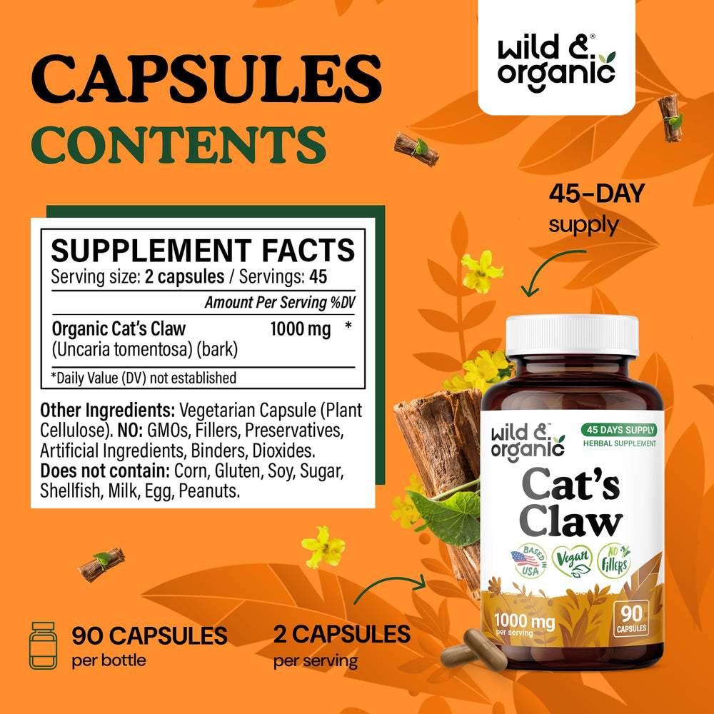 Wild & Organic Cats Claw bark powder portion showing natural ingredient.