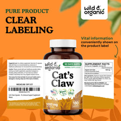 Wild & Organic Cats Claw bottle side showing the nutrition panel.