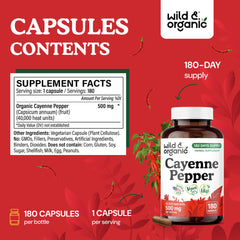 Wild & Organic cayenne ingredients list highlights vegan, non-GMO formula