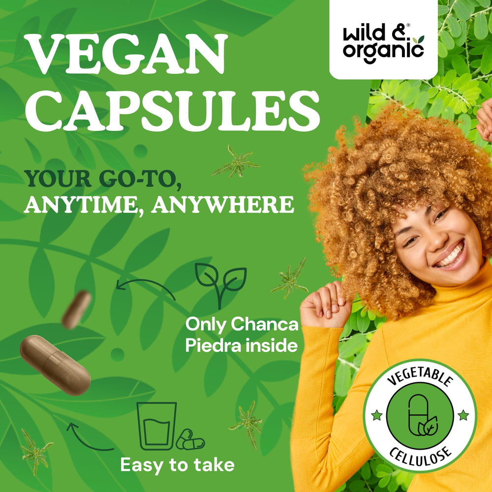 Label close-up showing non-GMO and no fillers on Wild & Organic bottle.