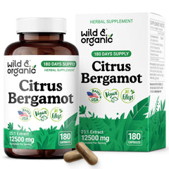 Wild and Organic Citrus Bergamot capsules bottle front for daily antioxidant support.