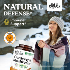 Wild & Organic capsules close-up with plant-based coating for vegan use.