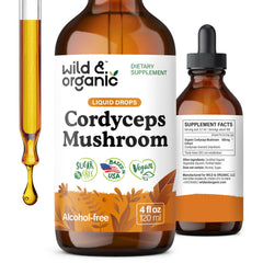 wild & organic cordyceps tincture bottle front view for easy daily use