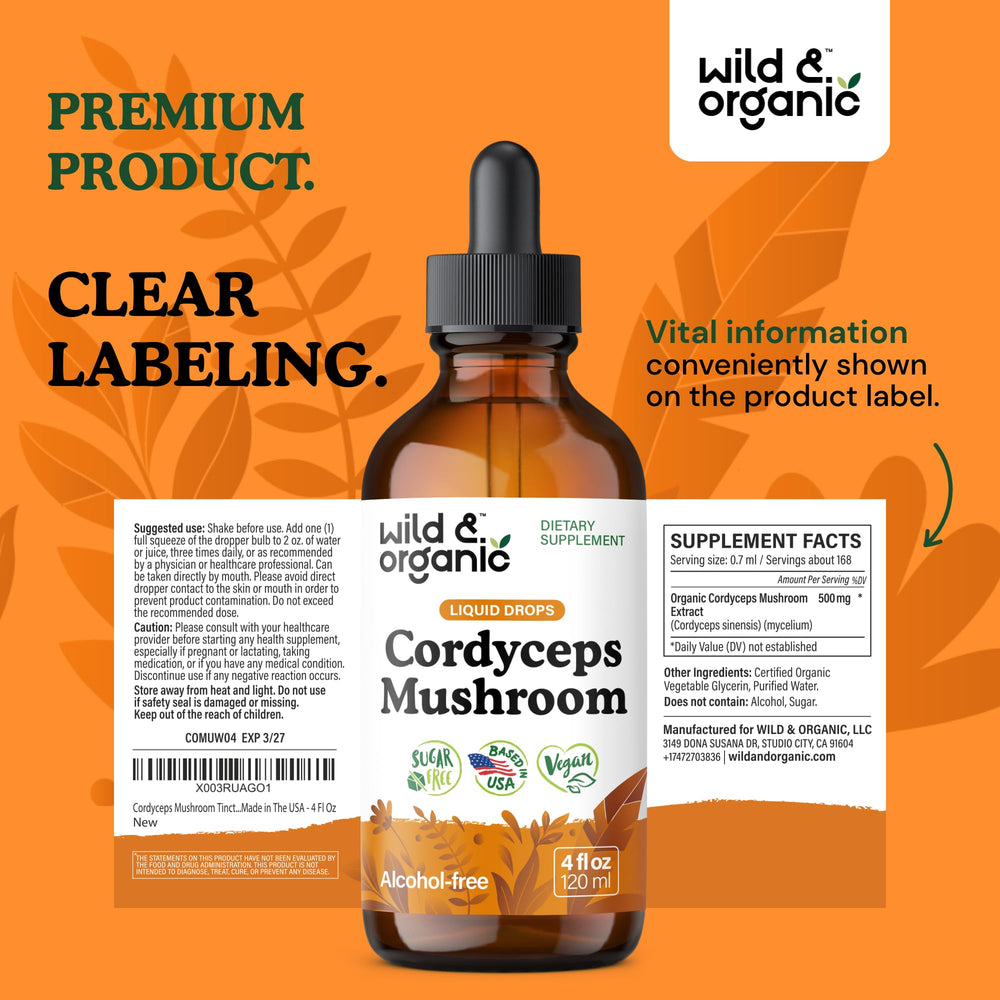 wild & organic cordyceps tincture recyclable packaging for eco conscious buyers