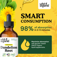 Droplet pouring from Wild & Organic Dandelion Root Drops.