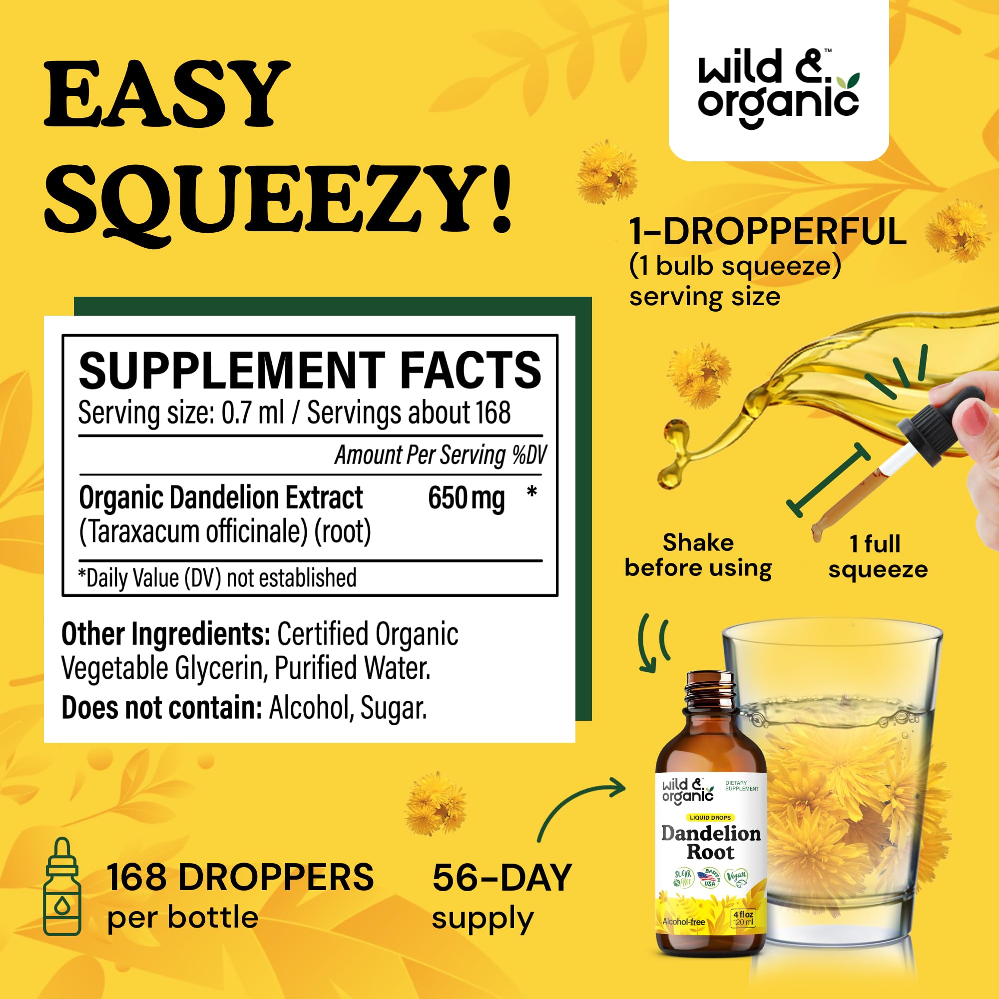 Wild & Organic label close-up with vegan, alcohol-free formula.