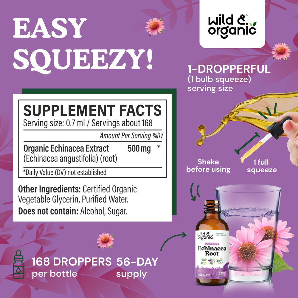 Dropper dispensing Wild & Organic Echinacea Drops liquid.