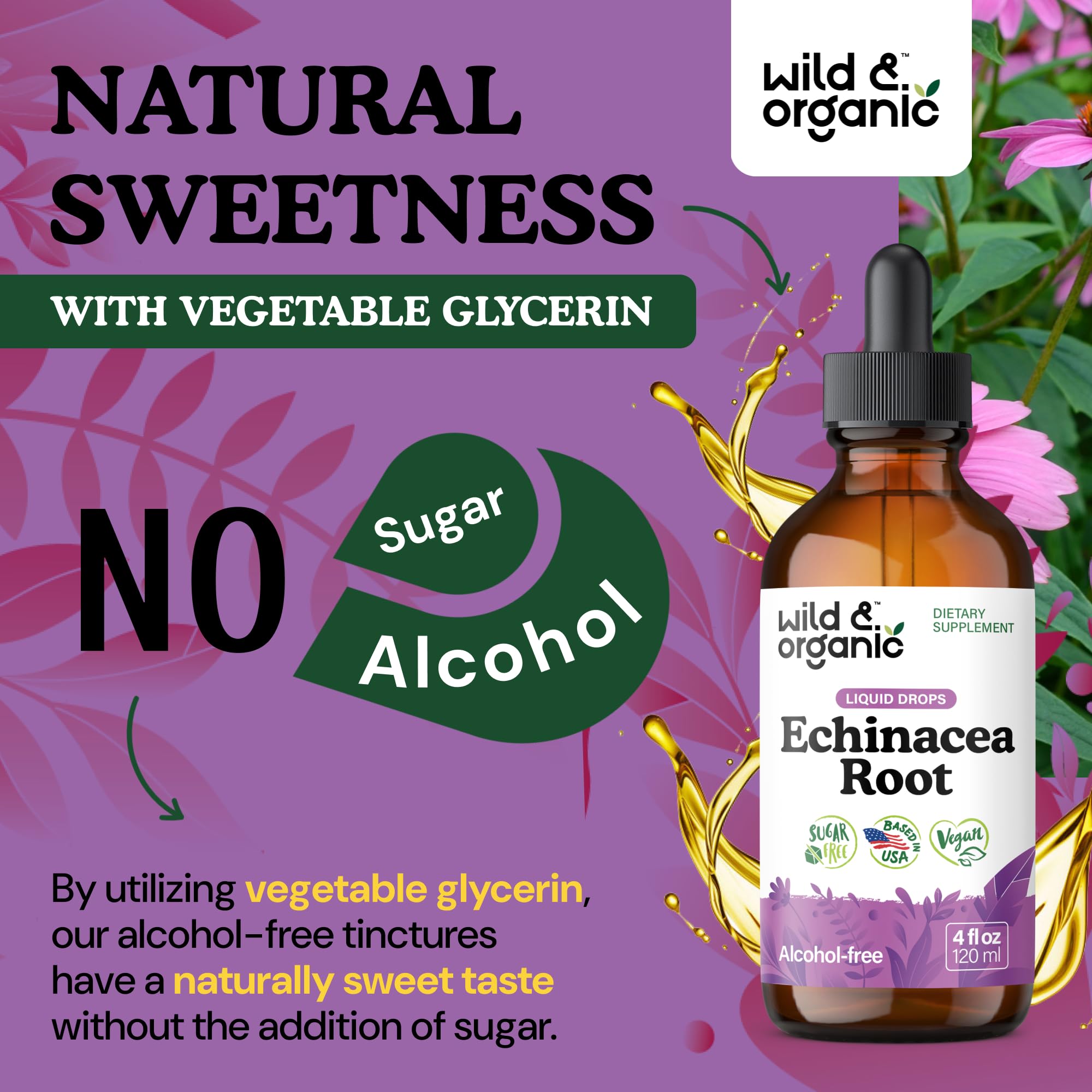 Pouring Wild & Organic Echinacea Drops into a glass.