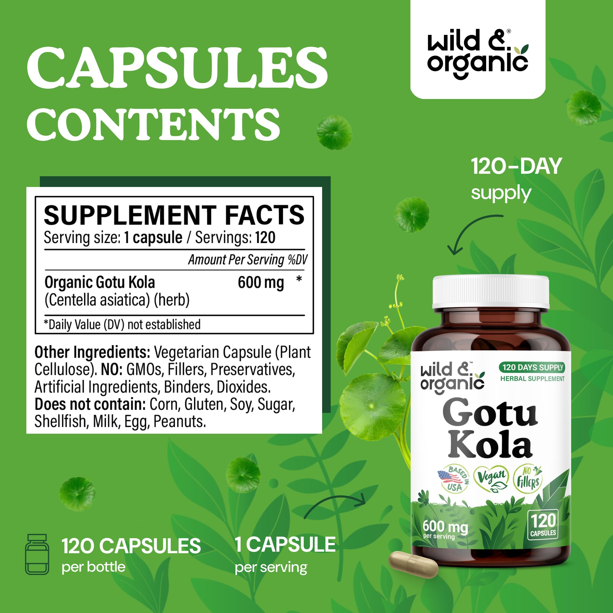 Wild & Organic Gotu Kola capsules pour shot shows easy daily intake