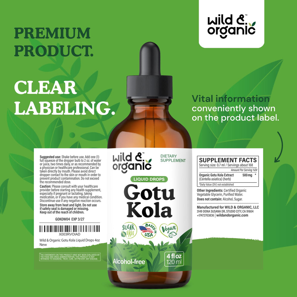 Morning routine scene with Wild & Organic gotu kola drops in glass