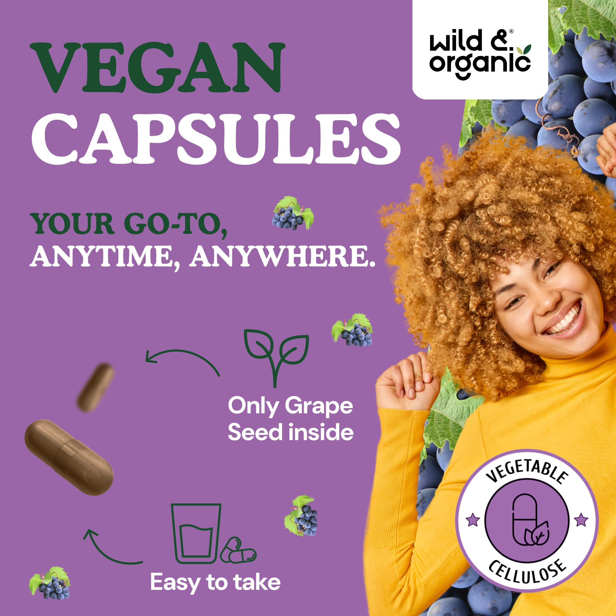 Wild & Organic Grape Seed Extract Capsules 400 mg serving emphasis