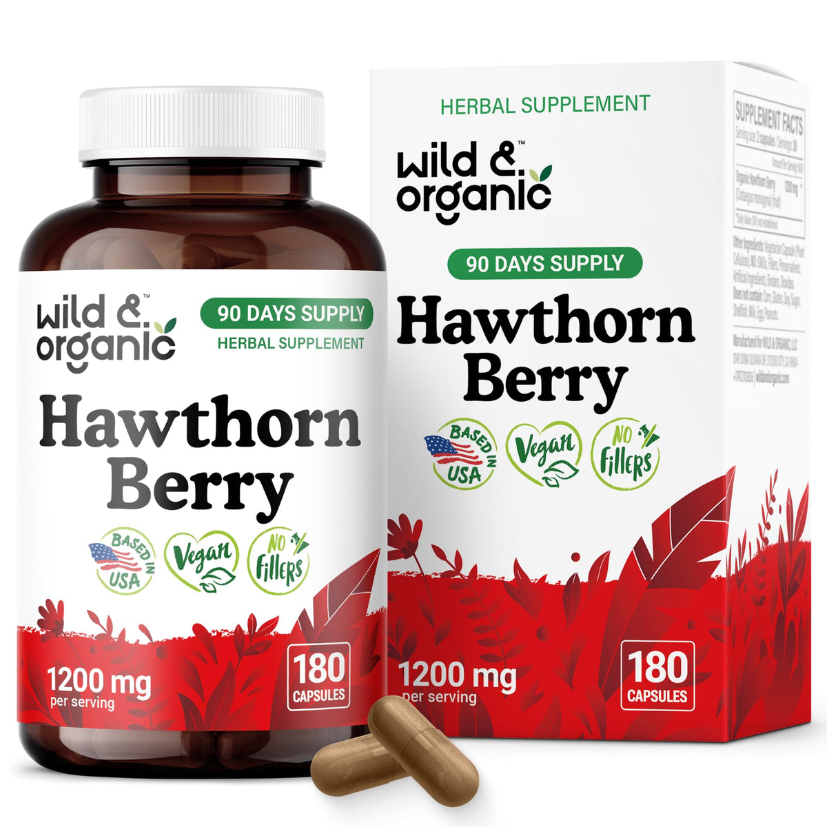 Wild & Organic Hawthorn Berry Capsules bottle for convenient daily use.