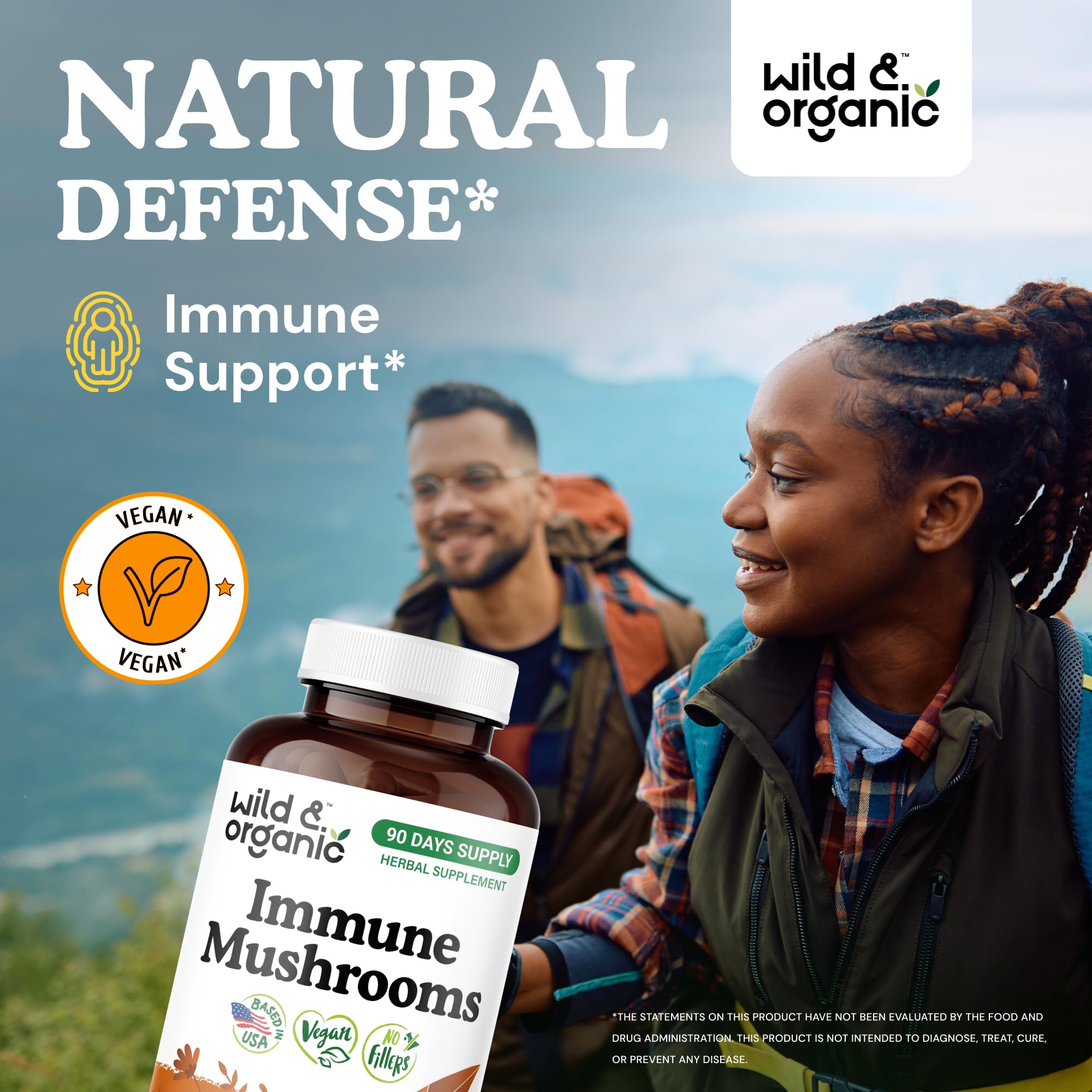 Capsules closeup of Wild & Organic blend, vegan and convenient.