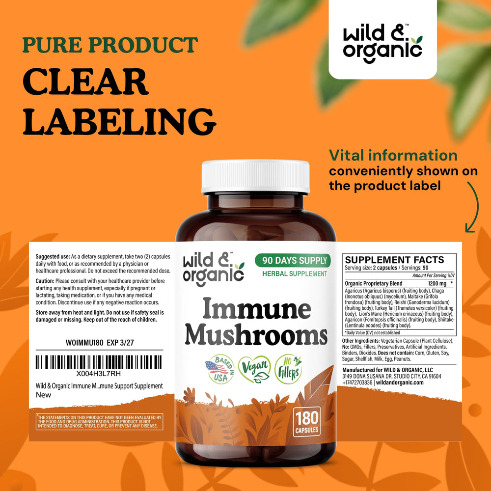 Back packaging of Wild & Organic immune blend showing natural ingredients.