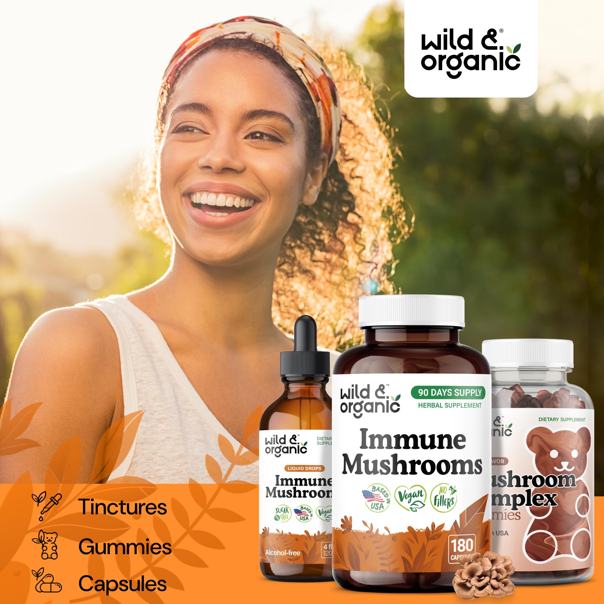 Wild & Organic mushroom powder blend texture in earthy bowl.