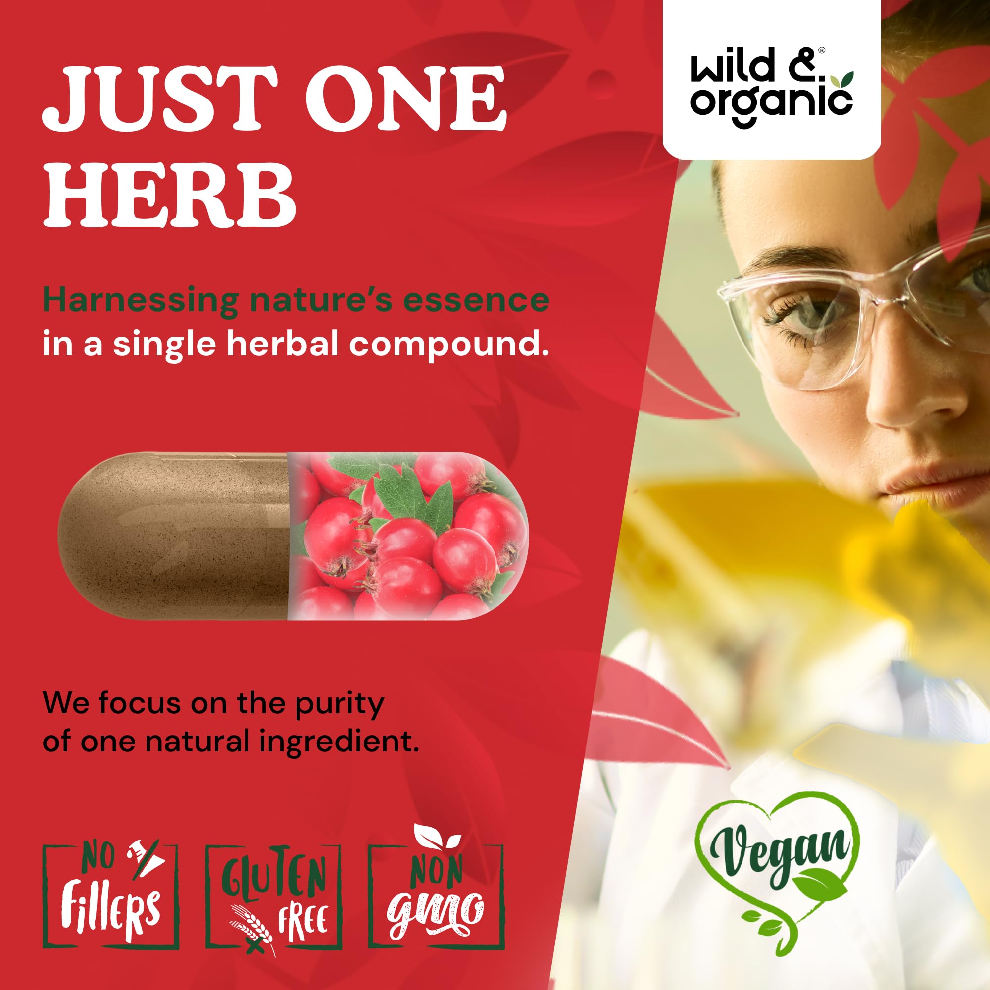 Wild & Organic label featuring vegan and non-GMO seals.